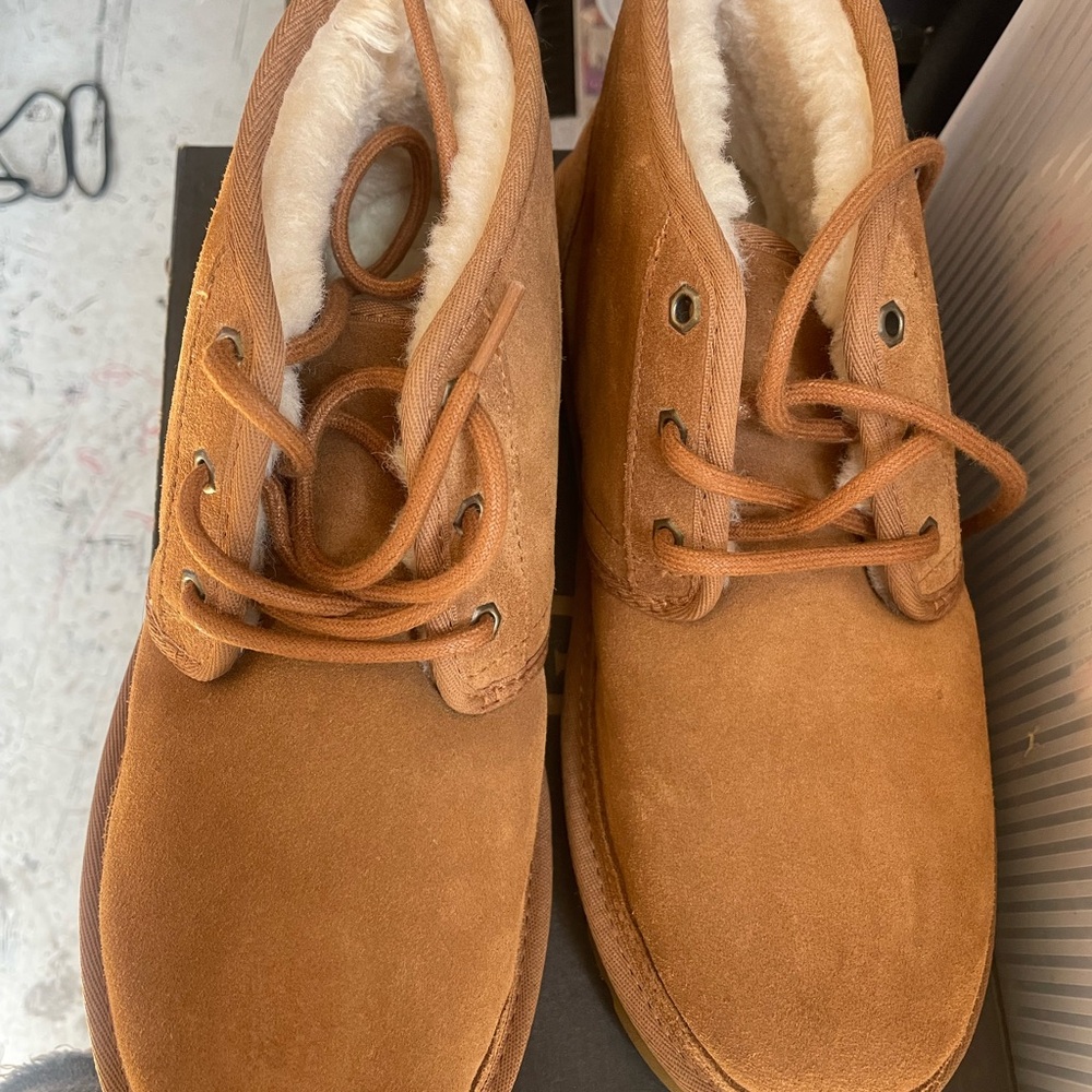 UGG Tan Suede Ankle Boots with Fleece Lining